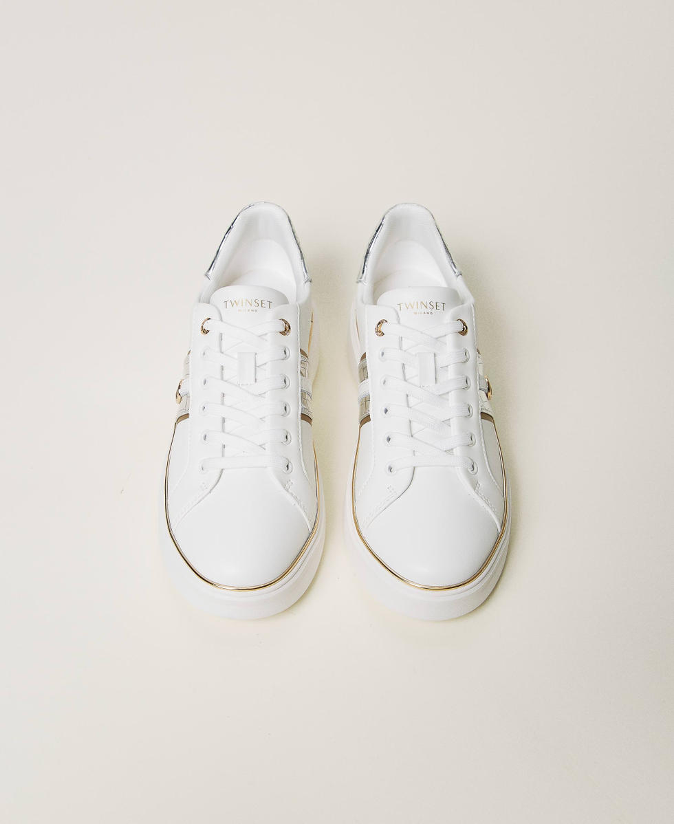 Sneakers in pelle con Oval T Bicolor Bianco Ottico / Argento Donna 251TCP01A_07200_04
