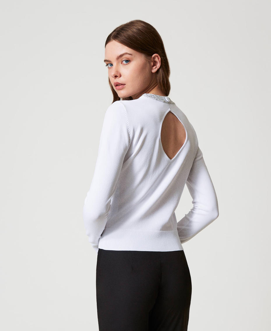 Fitted jumper with sequins "Papers" White Woman 251AP3132_00840_02