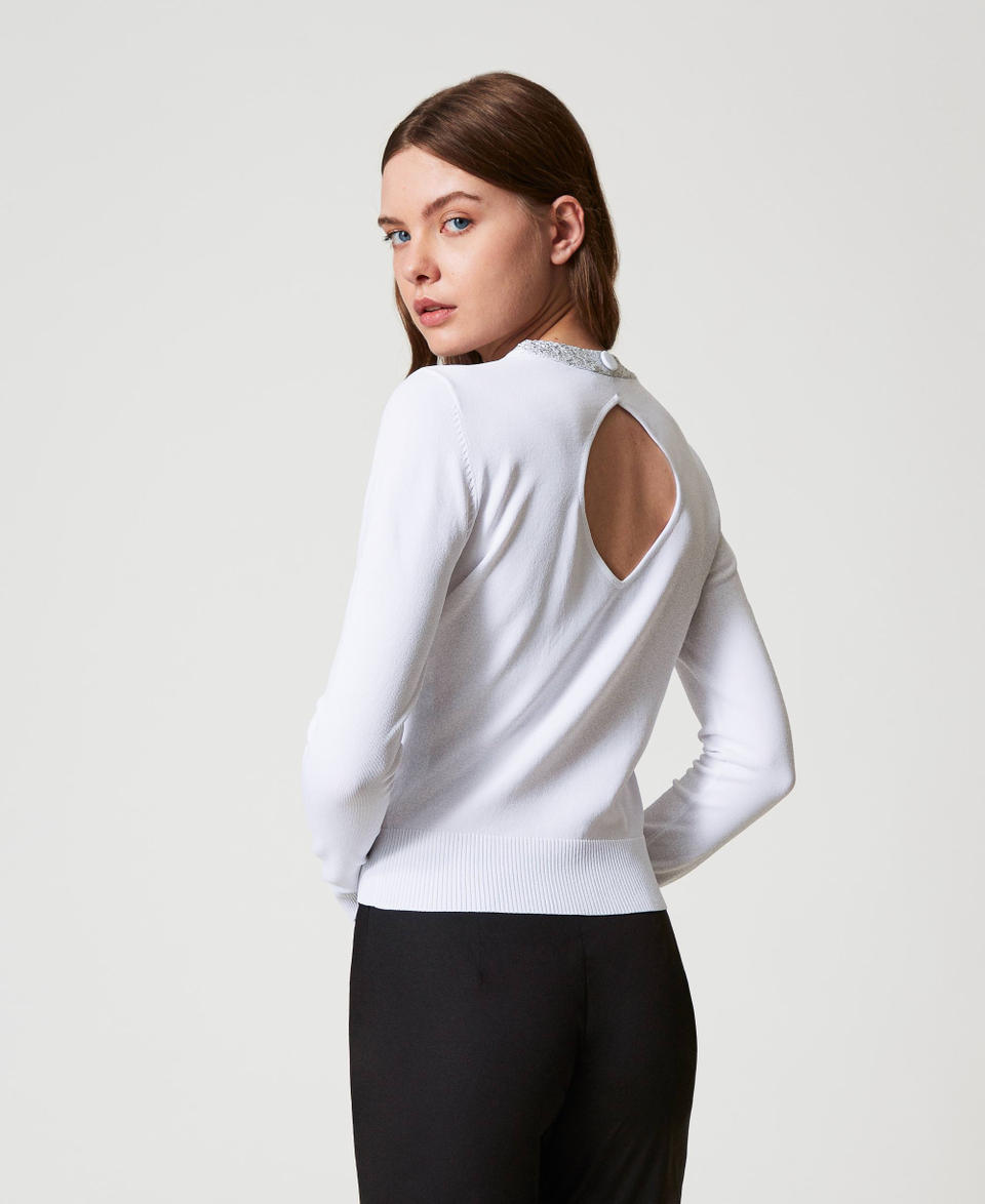 Fitted jumper with sequins "Papers" White Woman 251AP3132_00840_02