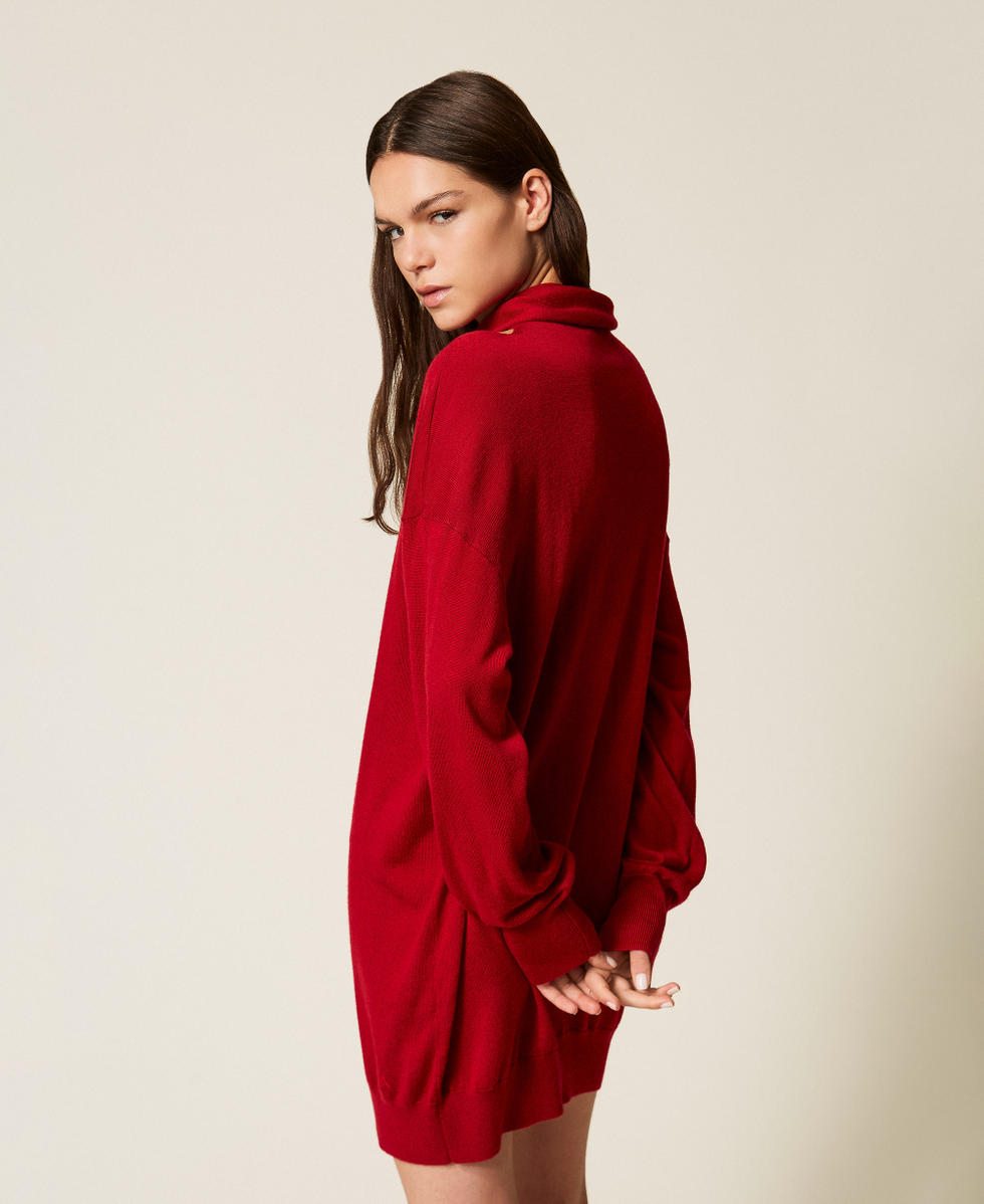 Abito corto in misto lana con cut-out Rosso Ciliegia Donna 252AT3100_00034_03