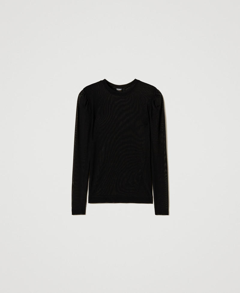 Stretch tulle top Black Woman 251AP2560_00006_S0