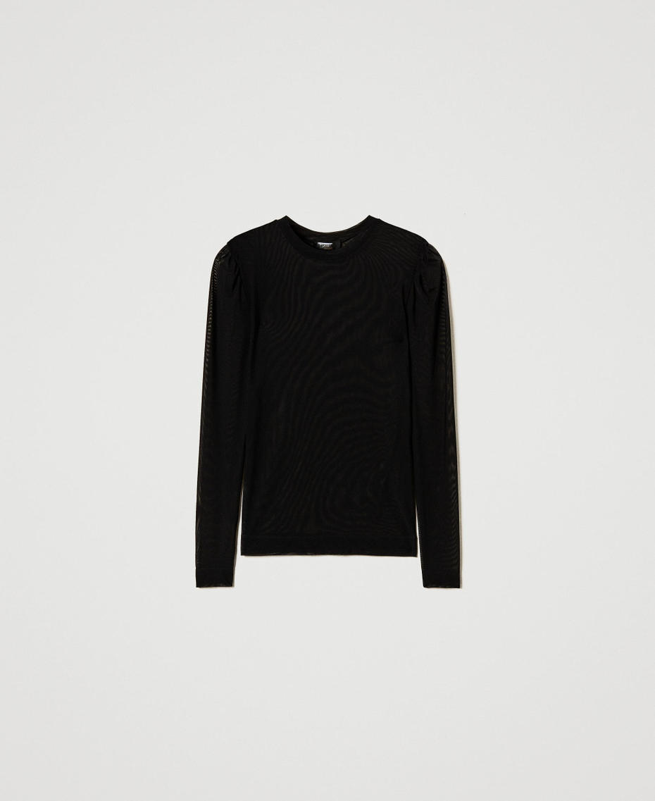 Stretch tulle top Black Woman 251AP2560_00006_S0