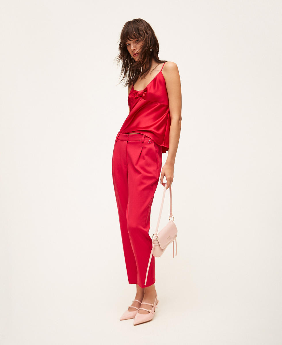 Satin top with knot Magenta Red Woman 261AP2253_13160_02