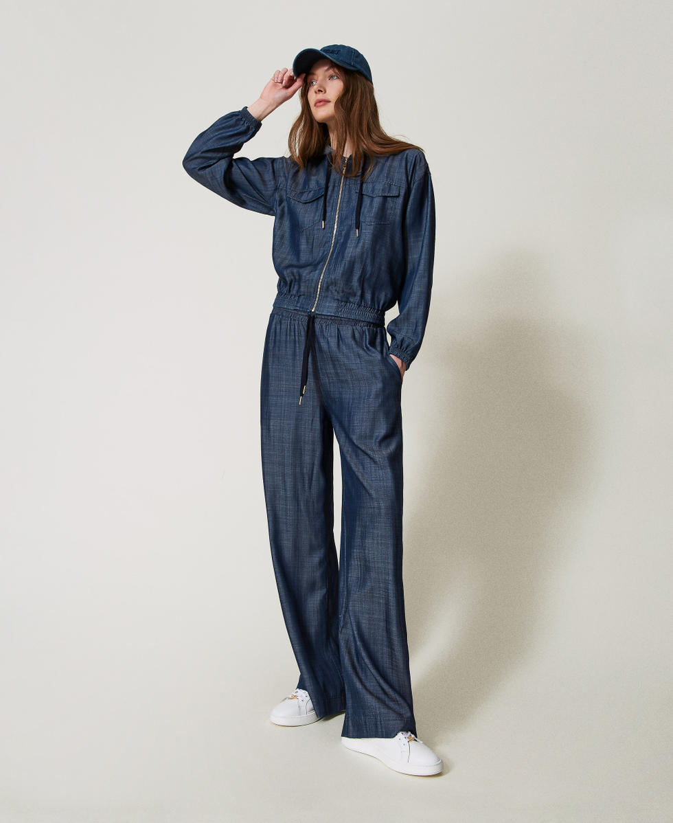 Palazzohose aus Chambray Blue Denim Frau 251LL2DEE_12351_01