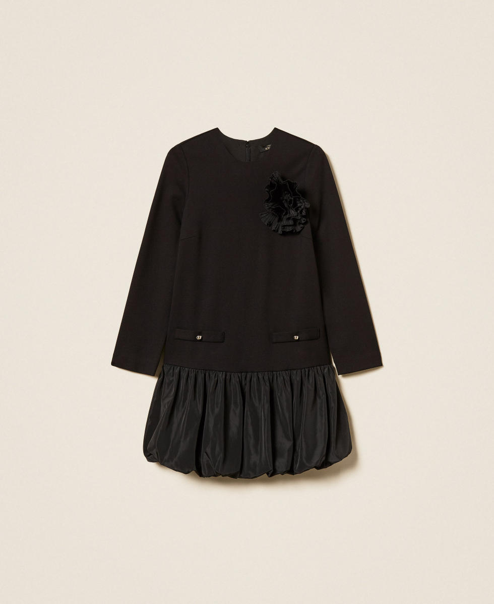 Robe courte avec jupe en taffetas Noir Femme 262AP2522_00006_S0