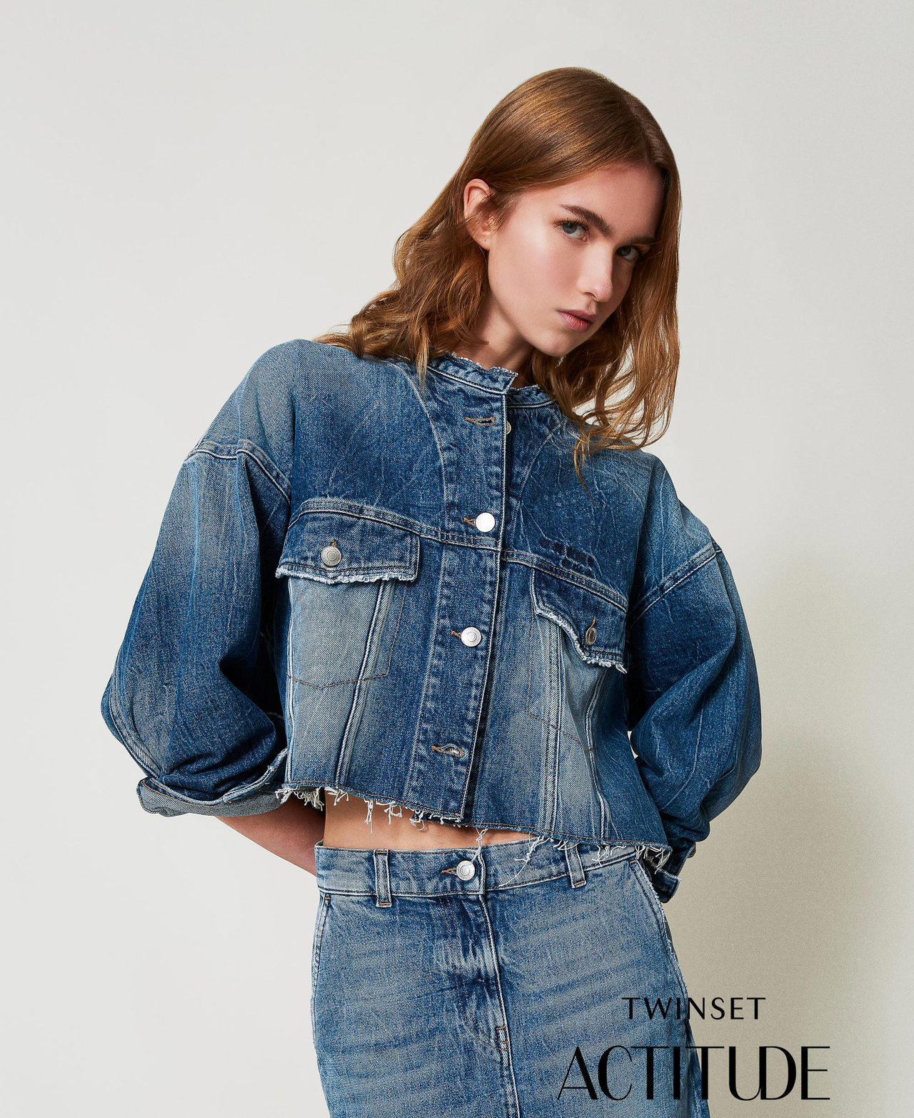 Blouson en jean avec poches Denim Clair Femme 251AP2380_11453_PA