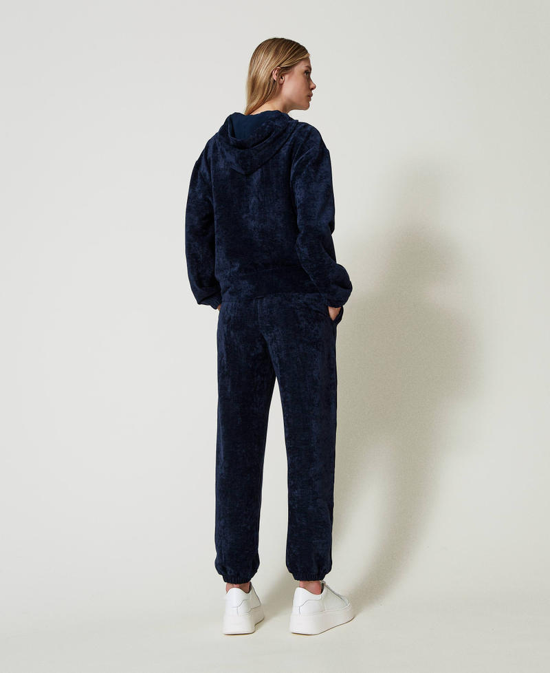 Velvet hoodie with embroidered logo Blackout Blue Woman 242LL2PAA_00481_03