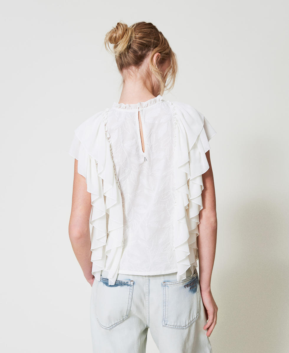Bluse aus Musselin mit R&uuml;schen und Stickerei Sugar Wei&szlig; Frau 251AP2490_00632_02