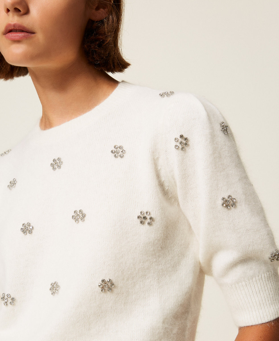 Pull en angora mélangé avec broderie Femme, Blanc TWINSET Milano