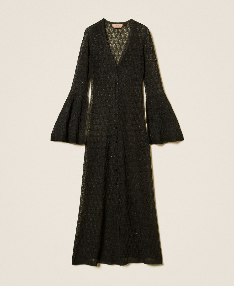 Long knit cardigan with flared sleeves Black Lurex Woman 262TP3Q33_13597_S0