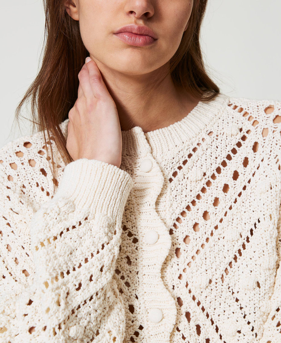 Openwork cotton blend jersey knit cardigan Light Natural Woman 251TP3541_12227_04