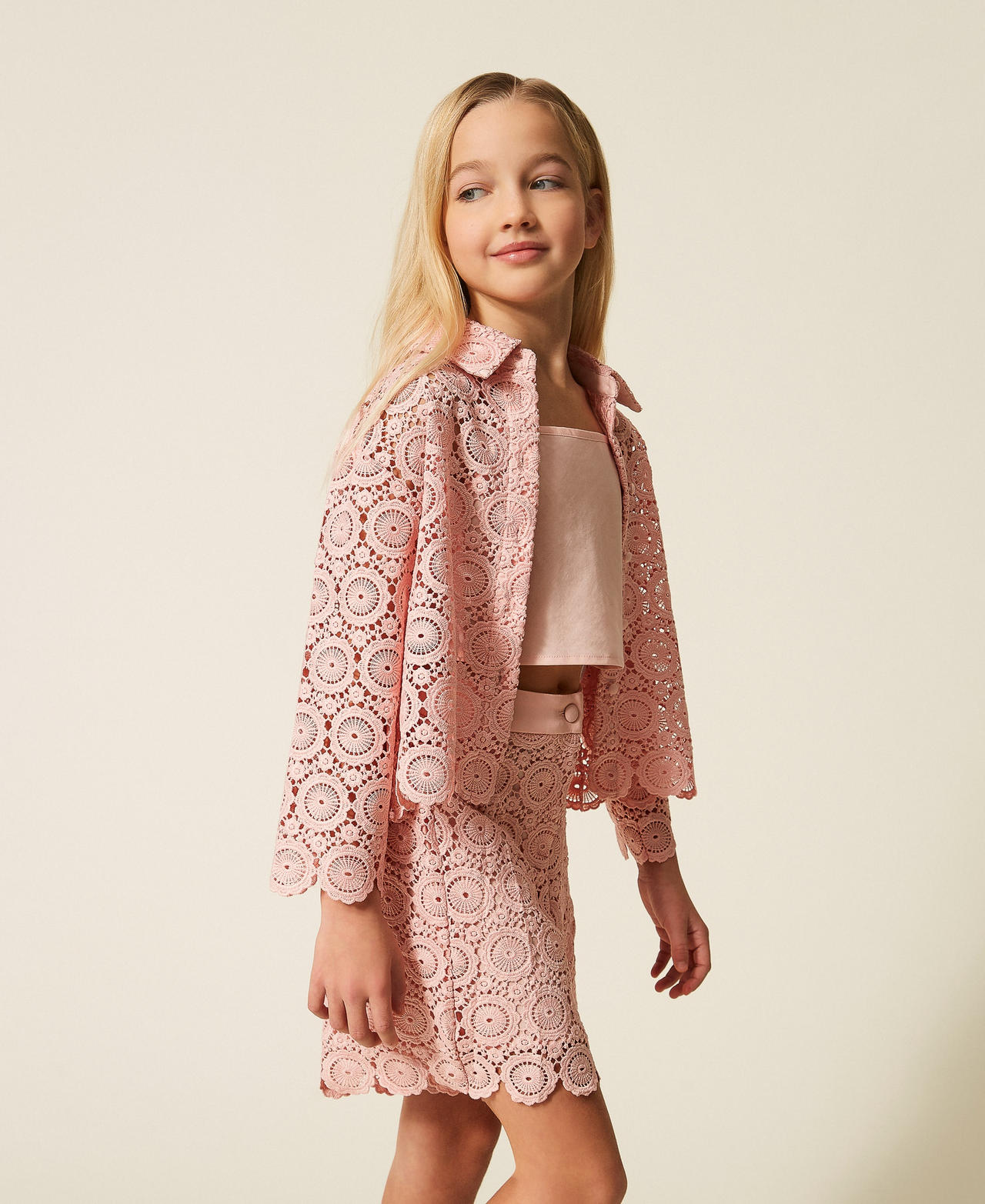 Macram&eacute; lace boxy shirt Pink Dancer Girl 261GJ2Q25_10021_02