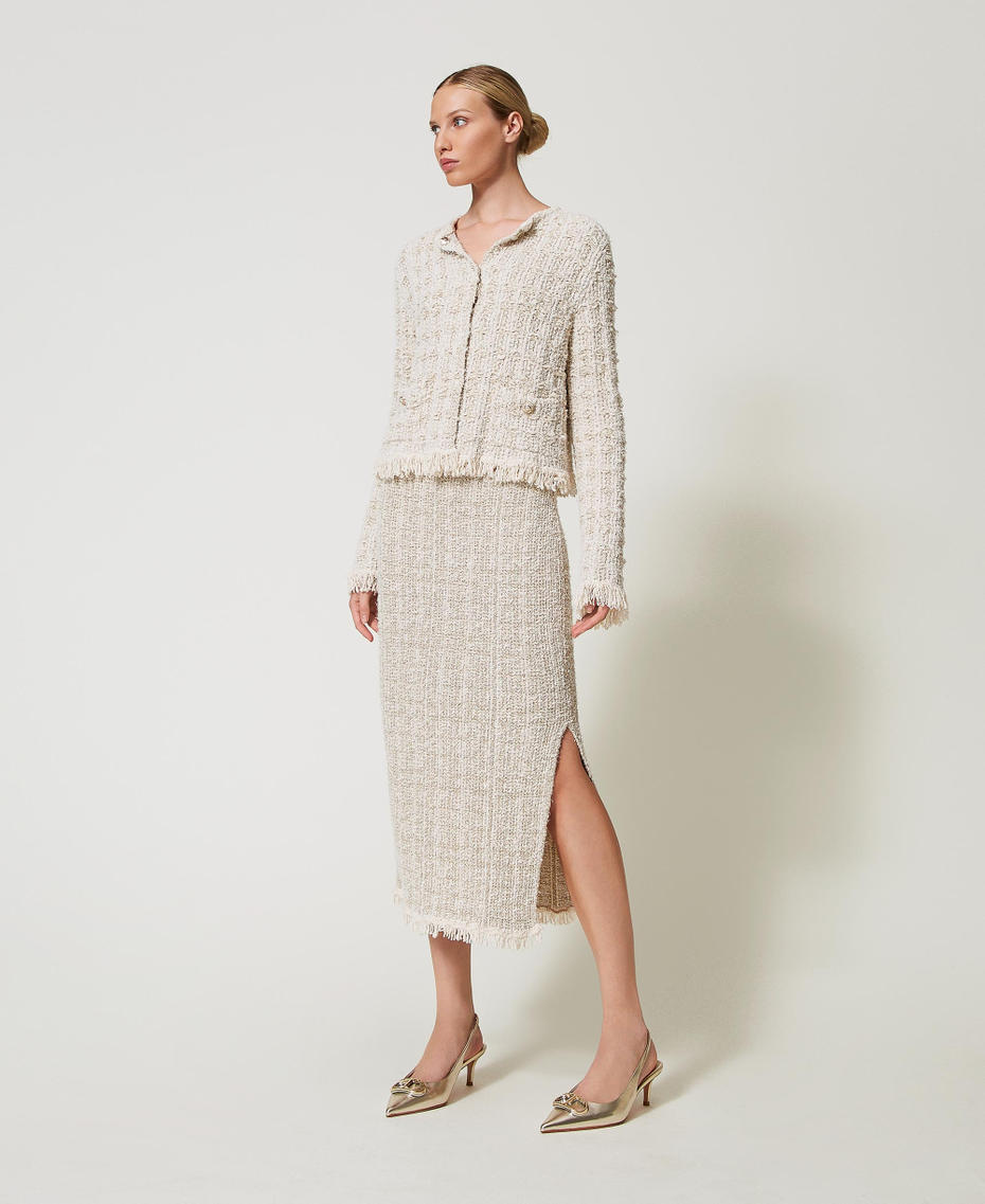 Jacquard knit jacket with lurex Snow Gold Lurex Jacquard Woman 251TP3571_12317_T0