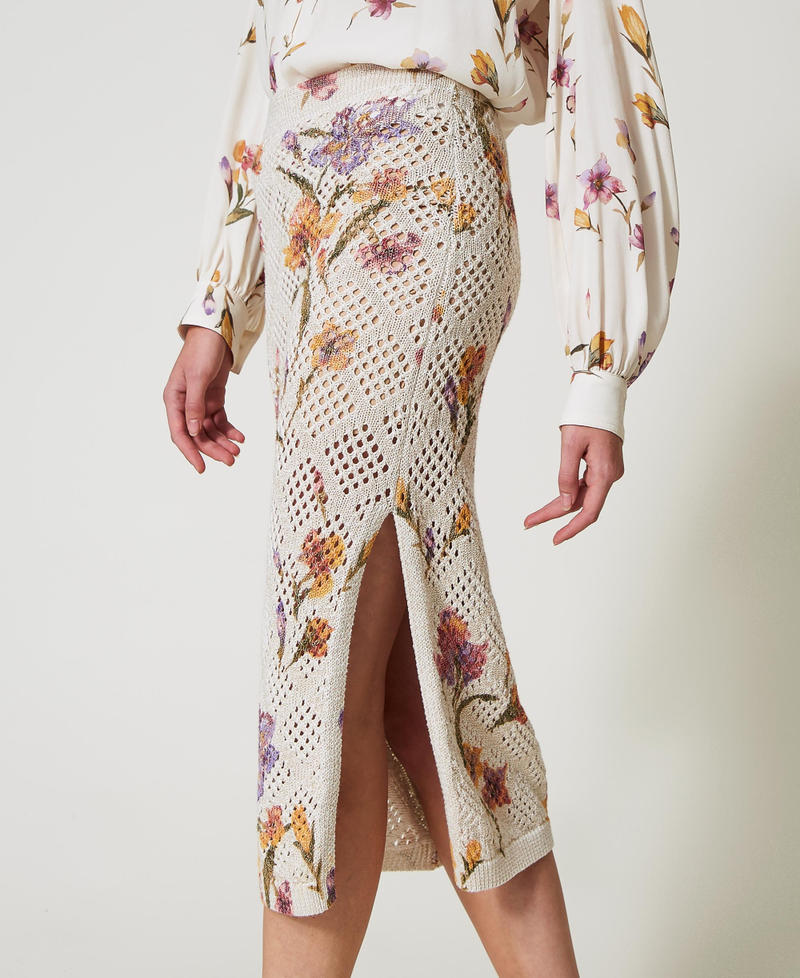 Jupe en filet avec imprimé floral Imprimé Iris Multicolore/Nacre Femme 251TP3631_12329_04