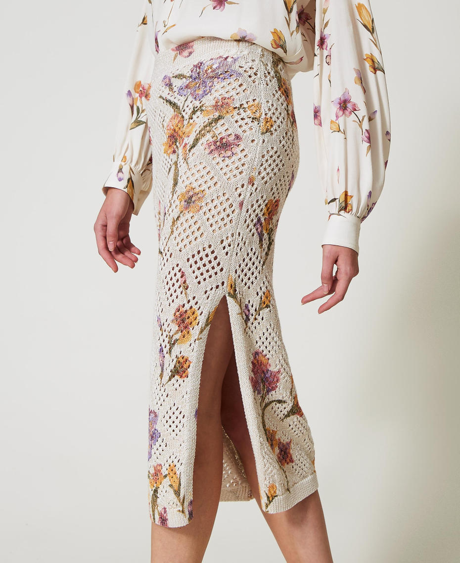 Jupe en filet avec imprimé floral Imprimé Iris Multicolore/Nacre Femme 251TP3631_12329_04