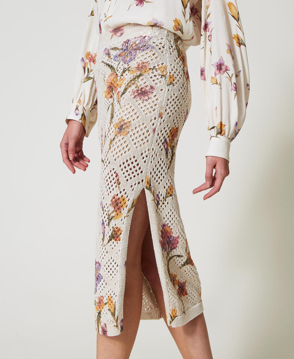 スカート TWIN SET Mesh skirt Mesh skirt with floral print Woman, White | TWINSET Milano