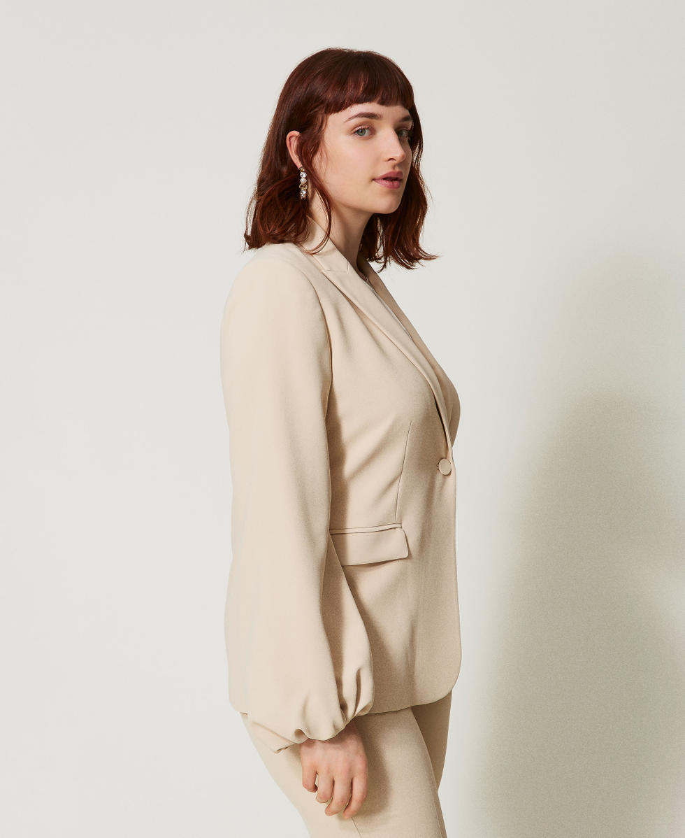 Blazer en cr&ecirc;pe avec manches fronc&eacute;es Delicate Beige Femme 251TP2320_12140_02