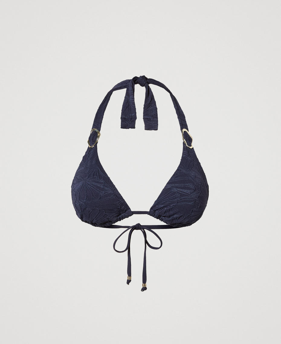 Jacquard triangle bikini top with rings Classic Blue Woman 251LMMB22_11956_S0
