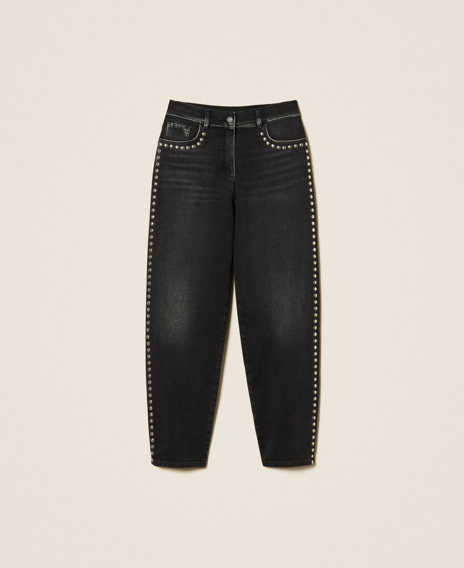 Barrel jeans with studs Washed Black Denim Woman 261AP2262_12908_S0