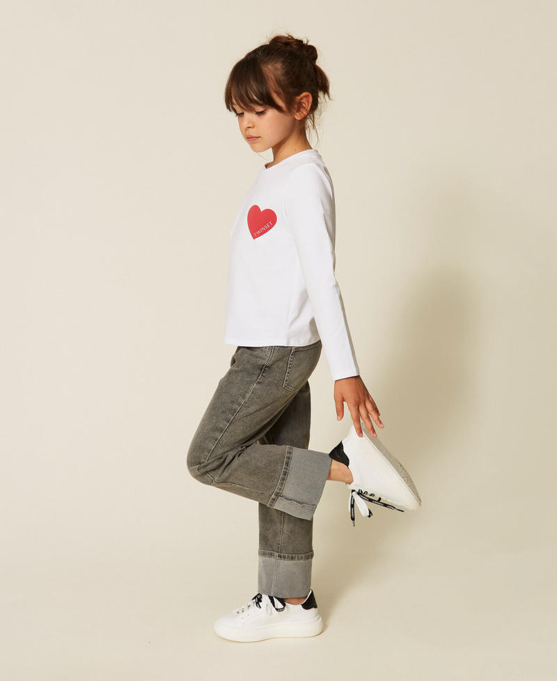 T-shirt regular con cuore Off White Cuore Magenta Bambina 262GJ2291_14008_03