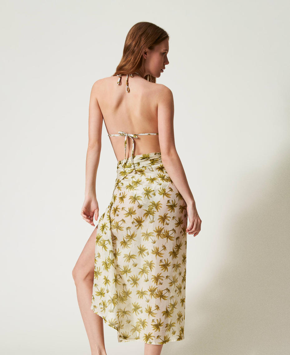 Pareo con lúrex y estampado Estampado Palmeras Nácar / Olive Leaf Mujer 251LB4CLL_12196_03