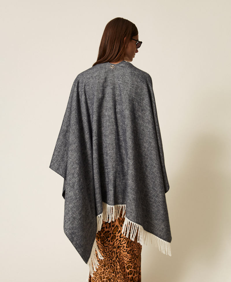 Wool cloth poncho with fringes Classic Blue Woman 252TO5040_11956_03