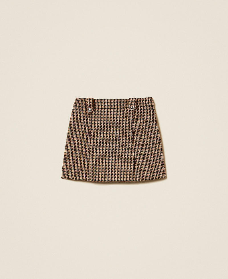 Houndstooth miniskirt "Iced Coffee" Brown/Red Ruby Houndstooth Girl 262GJ2091_13819_S1