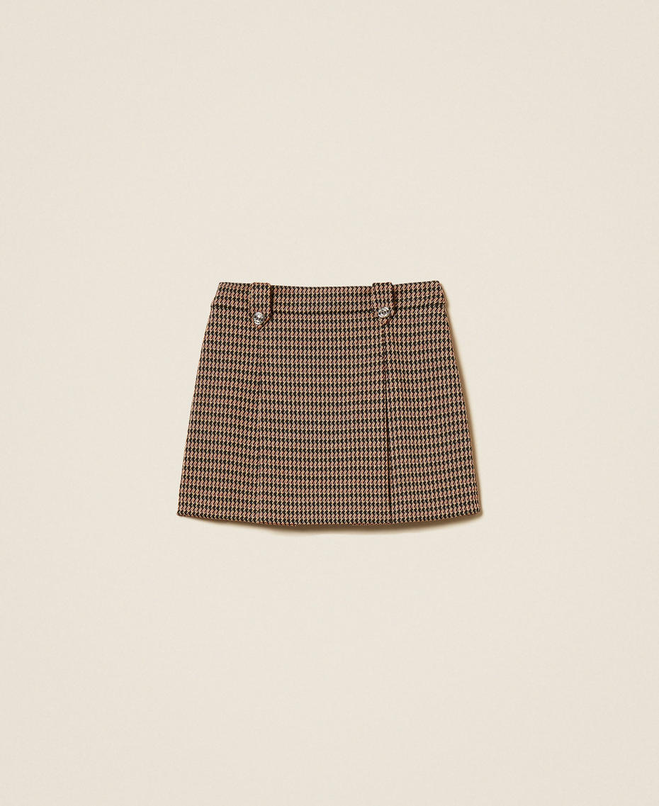 Houndstooth miniskirt "Iced Coffee" Brown/Red Ruby Houndstooth Girl 262GJ2091_13819_S1