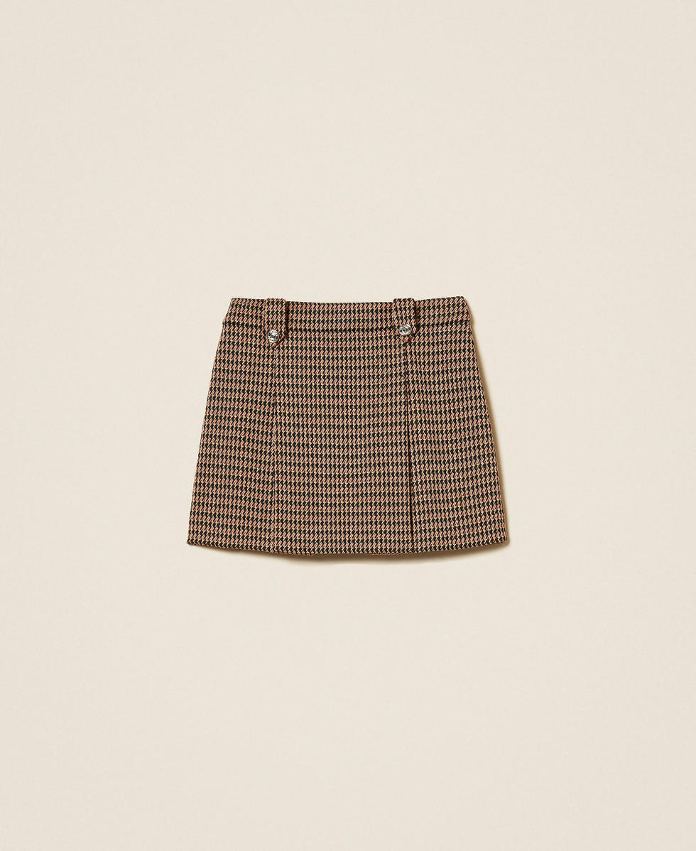 Houndstooth miniskirt "Iced Coffee" Brown/Red Ruby Houndstooth Girl 262GJ2091_13819_S1