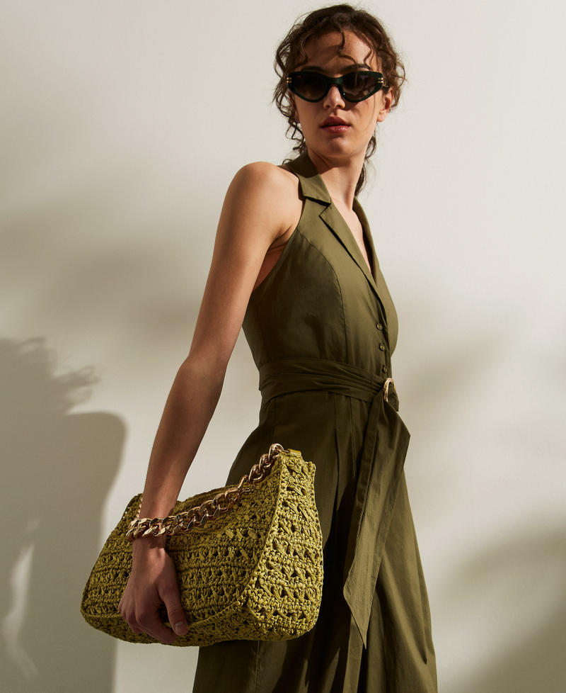 Large crocheted raffia Liliane bag Avocado Oil Green Woman 261TD8080_12117_T0