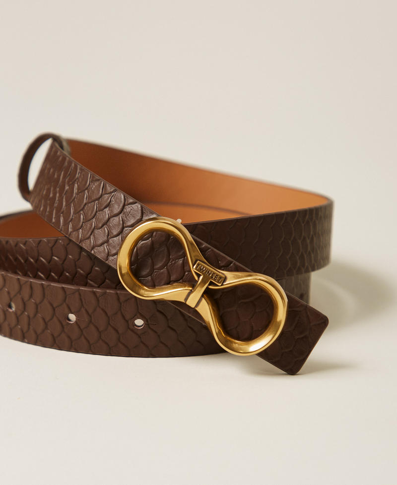 Lederg&uuml;rtel mit Logoschnalle Python-Print Coffee Liqueur Frau 261TO5380_13524_02