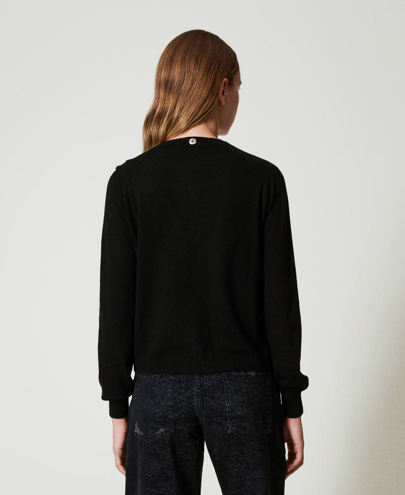 Wool blend cardigan with maxi bow Black Woman 242AT3161_00006_03