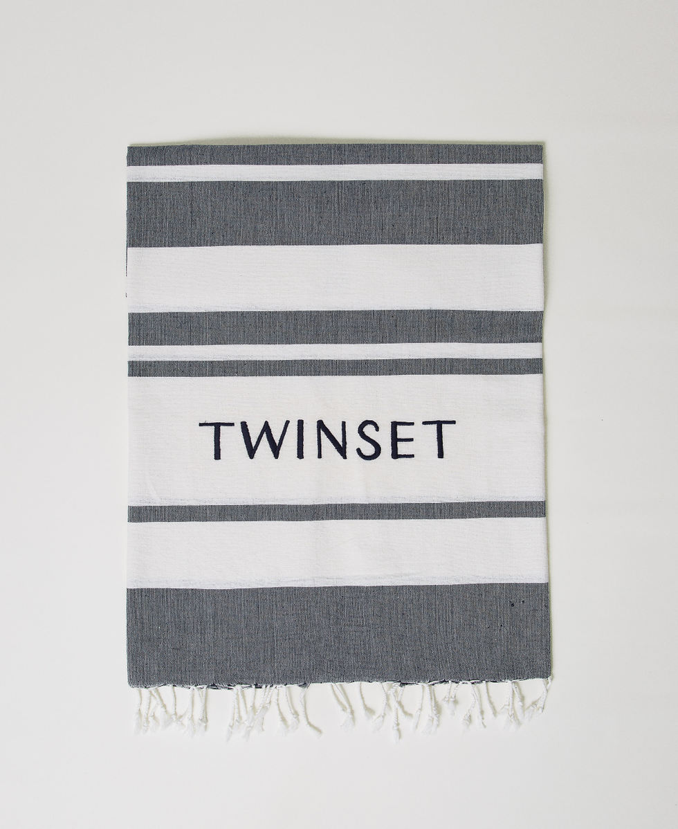 Jacquard beach towel with logo Classic Blue/Sugar Stripes Woman 251LM5BAA_12424_01