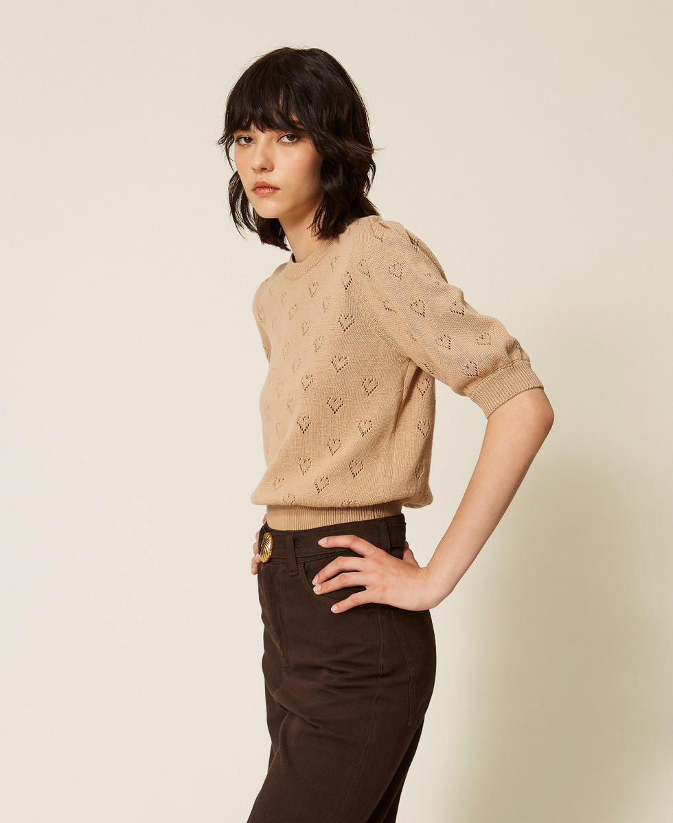 Pull avec motif de c&oelig;urs Marron "Tobacco Brown" Clair Femme 262TP3020_13732_02