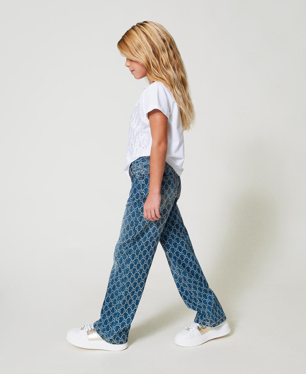 Jeans with Oval T logo all over Mid Denim Logo Girl 251GJ2591_12281_02