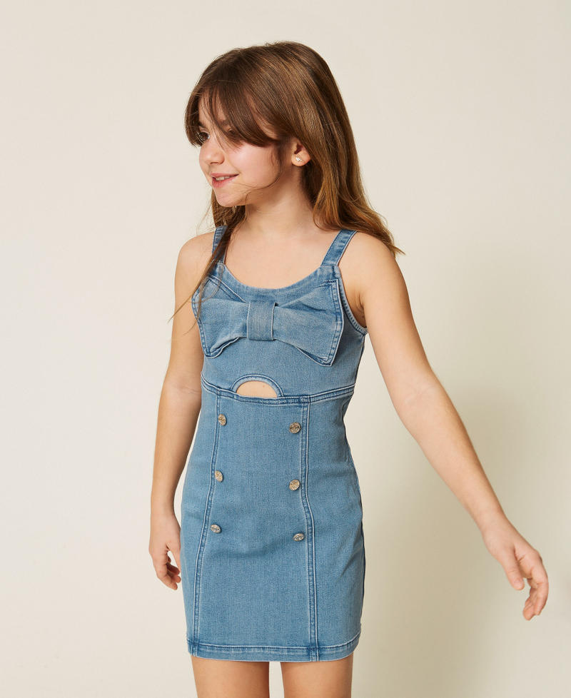 Abito corto in jeans con fiocco Denim Blu Medio Bambina 261GJ2061_03451_01