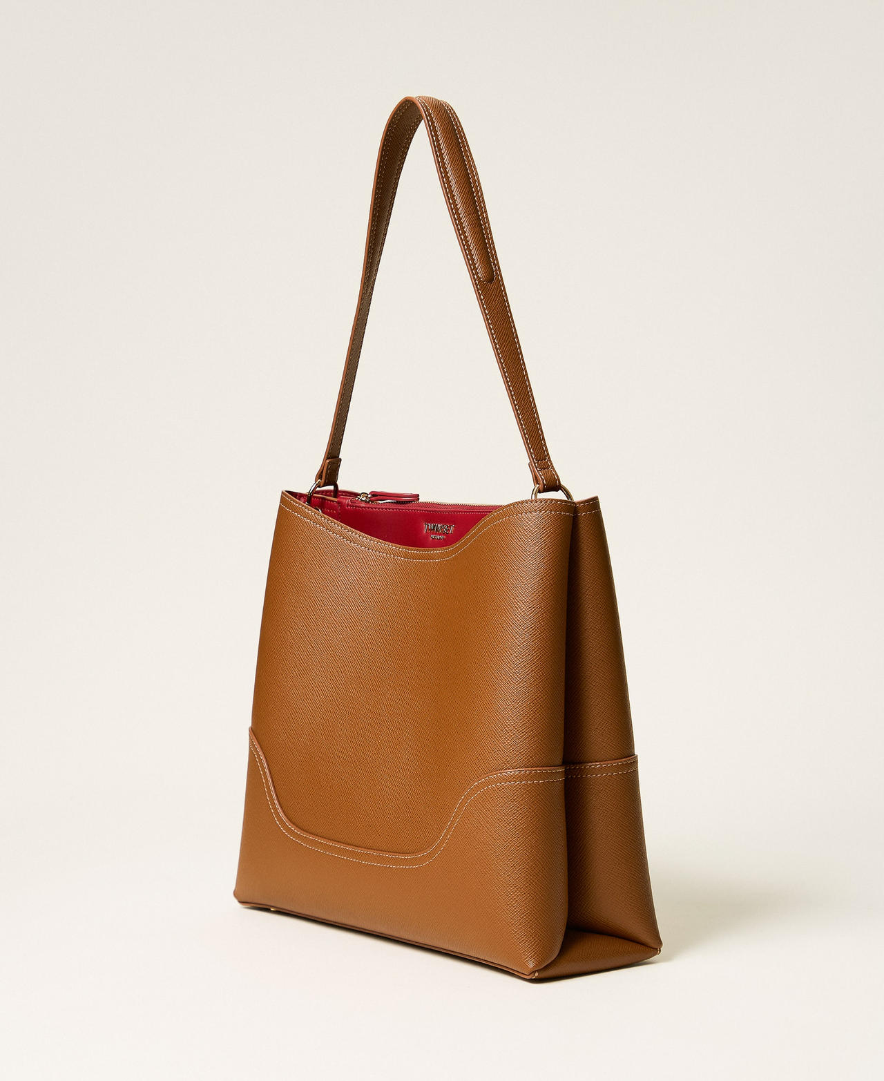 Two-tone unlined bucket bag Two-tone "Land" Brown/Venetian Red Woman 262TD8041_14046_02