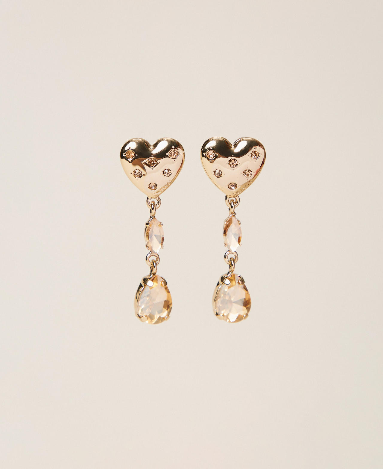 Twinset Women's New Gold Heart-Shaped Earrings With Rhinestone Pendants