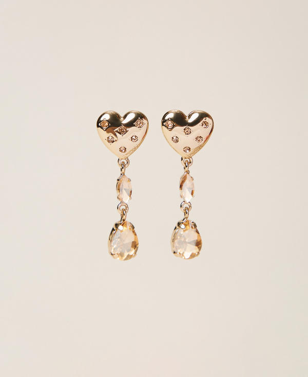 Heart-shaped earrings with rhinestone pendants