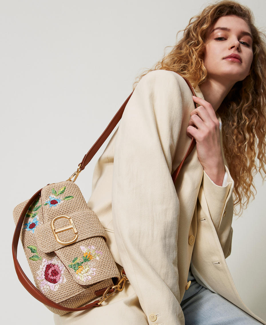 ‘Amie’ straw bag with embroidery Straw Woman 251TD8120_00193_0T