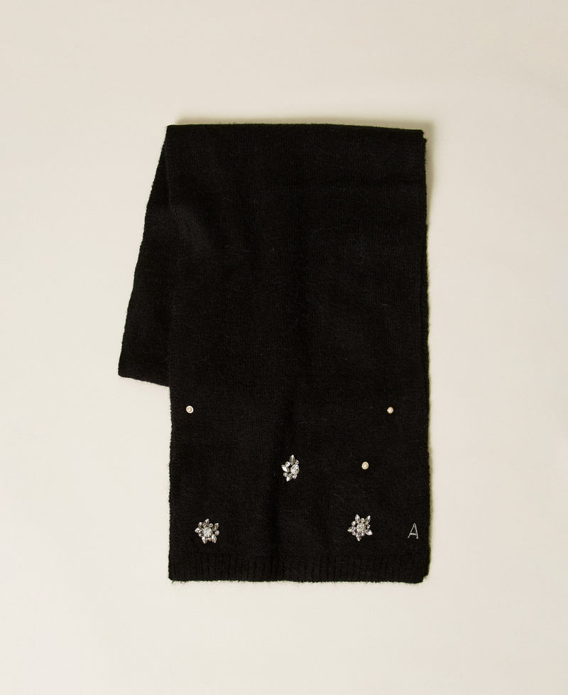 Schal aus Alpakamischung mit Strass und Perlen Schwarz Frau 252AA4021_00006_01