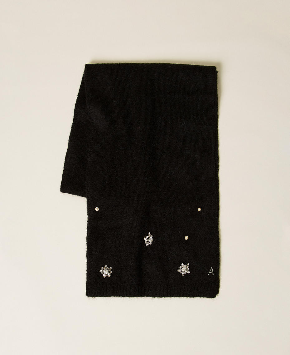 Schal aus Alpakamischung mit Strass und Perlen Schwarz Frau 252AA4021_00006_01