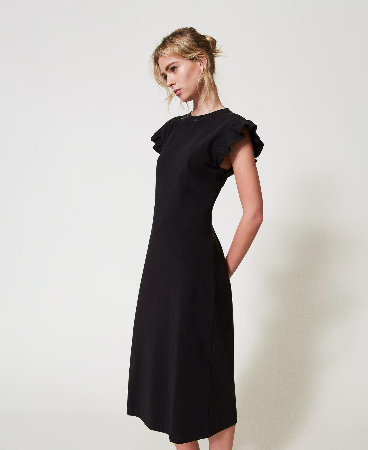 Midi dress with criss-crossed drawstring Black Woman 251AP2134_00006_01