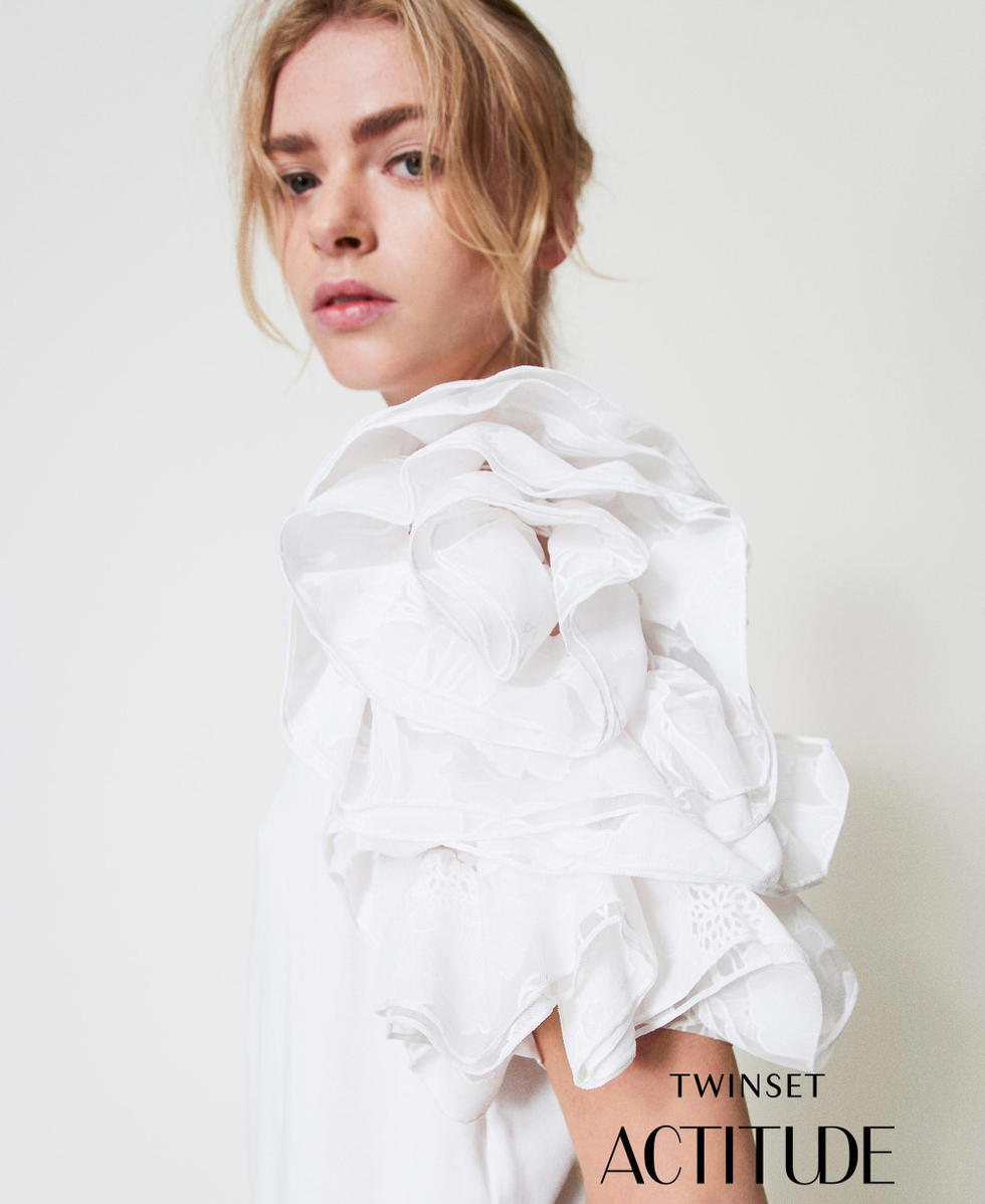 T-shirt avec manches en organza Blanc "Papers" Femme 251AP2413_00840_PA
