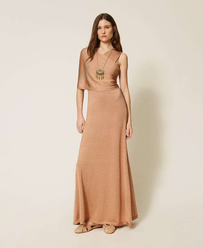 Robe longue en maille avec lurex Pearl Rose Fonc&eacute; Lurex Femme 261TT3010_13573_01