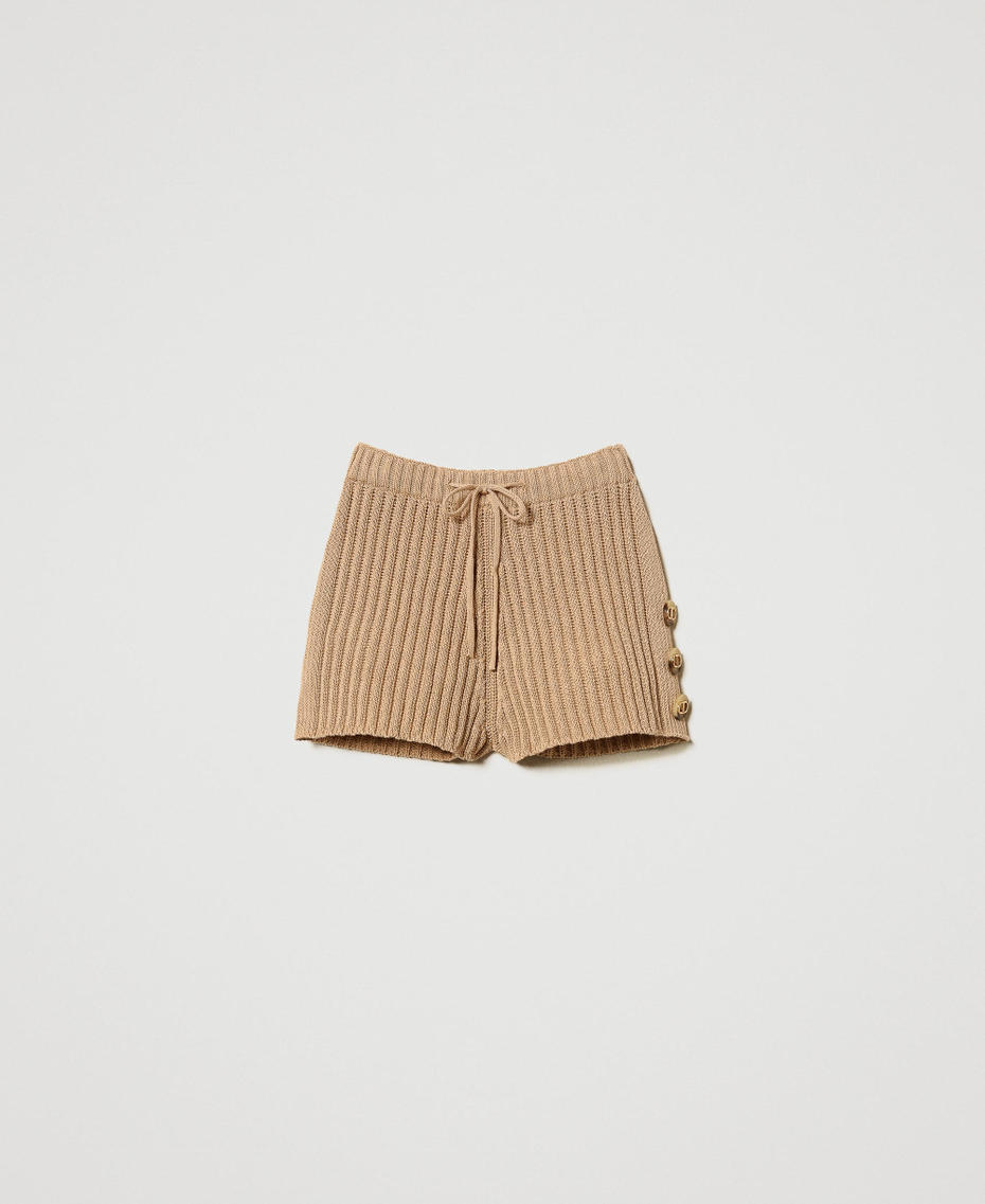 Rib knit shorts with buttons Dark Rope Beige Woman 251TP3202_12262_S0