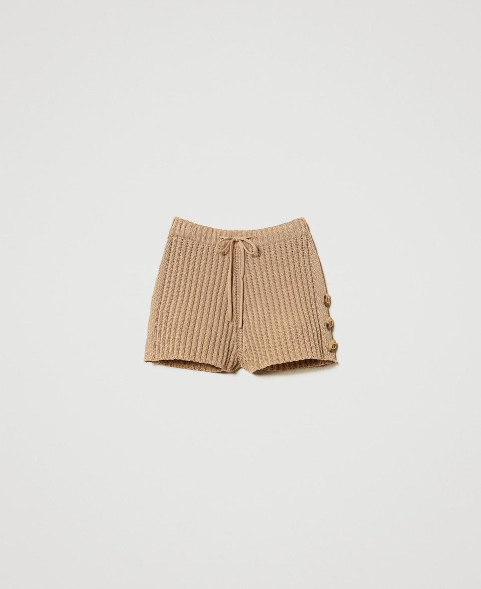 Rib knit shorts with buttons Dark Rope Beige Woman 251TP3202_12262_S0