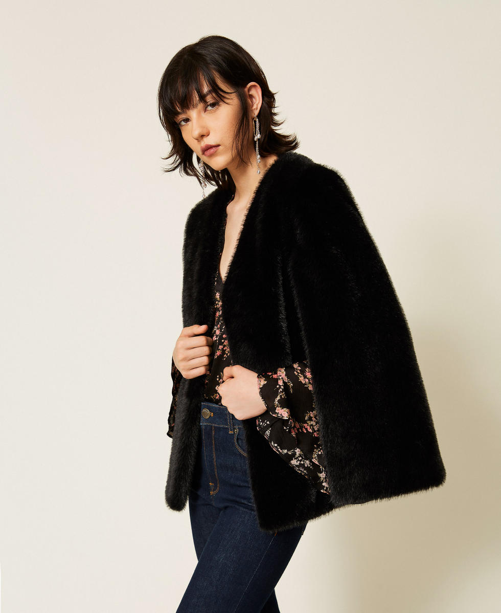 Faux fur cape jacket