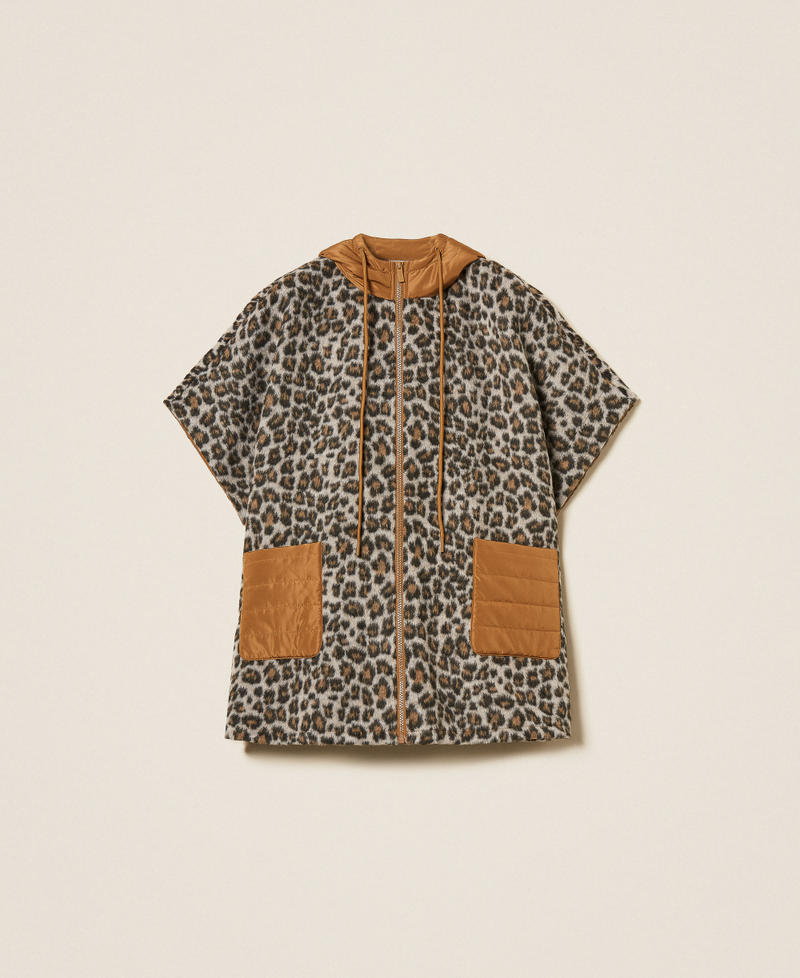 Animal print wool cloth poncho Two tone Alpaca Brown/Animal Print Woman 252TO5080_12915_S0