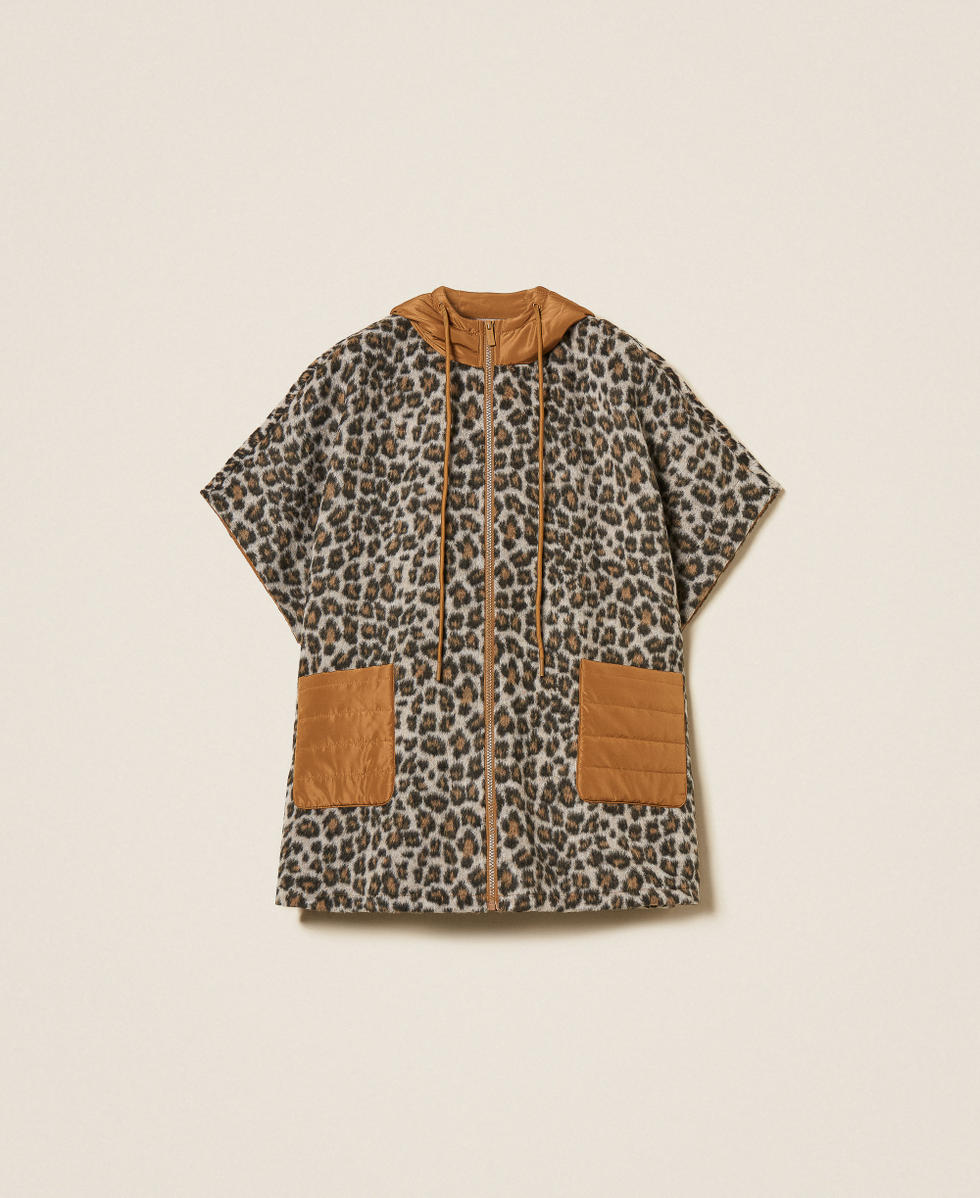 Animal print wool cloth poncho